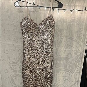 Fashion Nova Strapless Sequin Dress in Gold and Silver